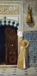 A eunuch before the door of the harem